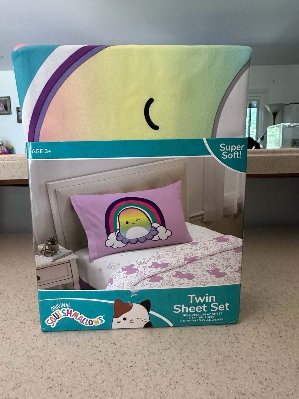 Original Squishmallows Twin Sheet Set Rainbow Cloud Design